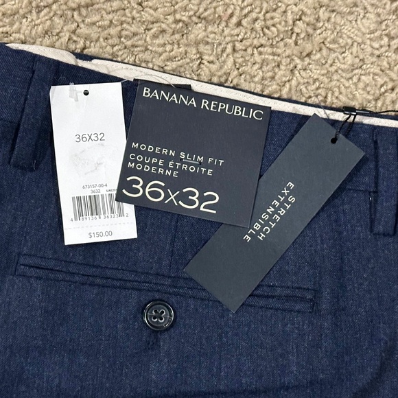 NWT Men's BANANA REPUBLIC Blue Flannel Wool Dress Pants 36 x 32 - Picture 2 of 3